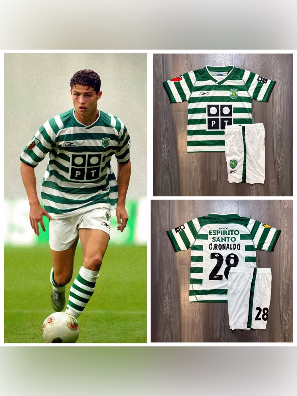 CRISTIANO RONALDO #28 Sporting Lisbon 2003 Home Jersey Kids Kit